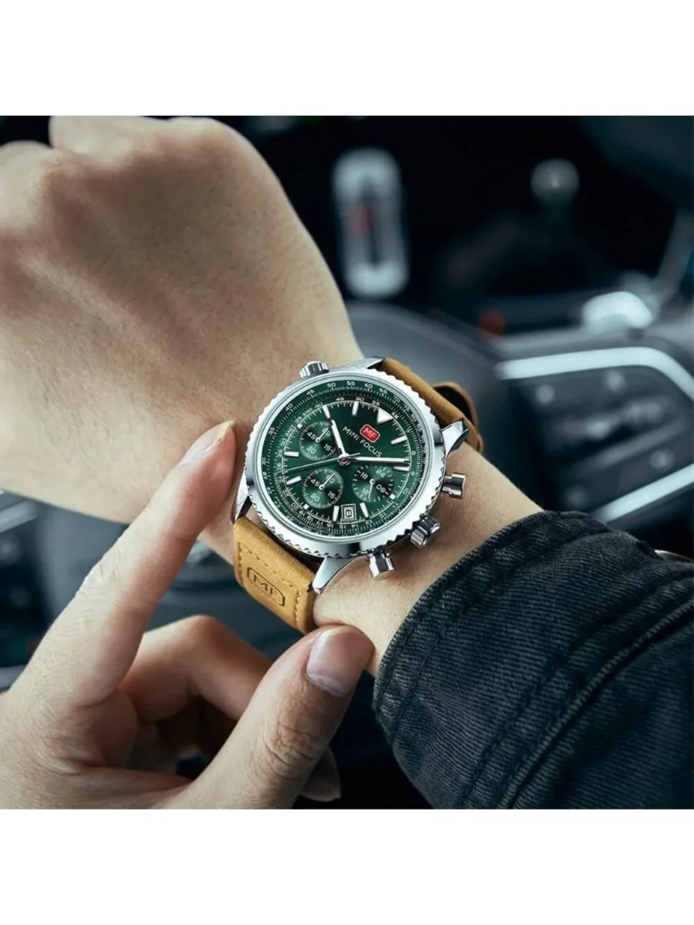 Men's Brown Green Chronograph Waterproof Sport Military Analog Quartz Wristwatch
